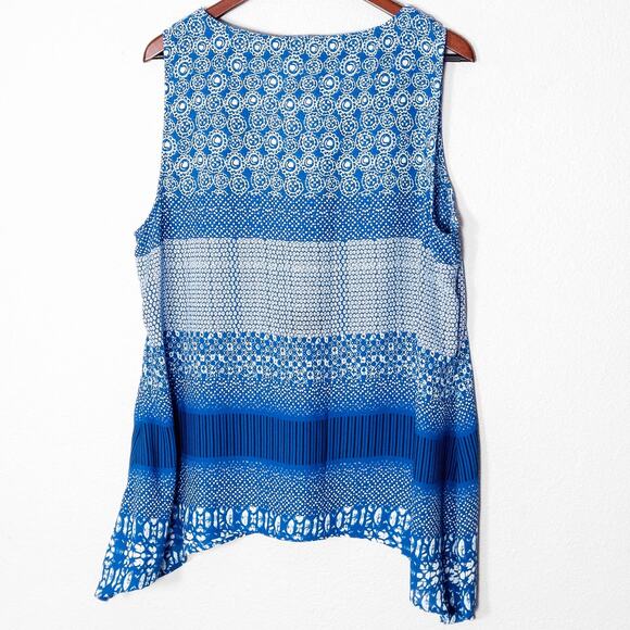 By Design Blue Print Sleeveless Tunic Top XL NWT Coastal Inspired Boho - Picture 2 of 7